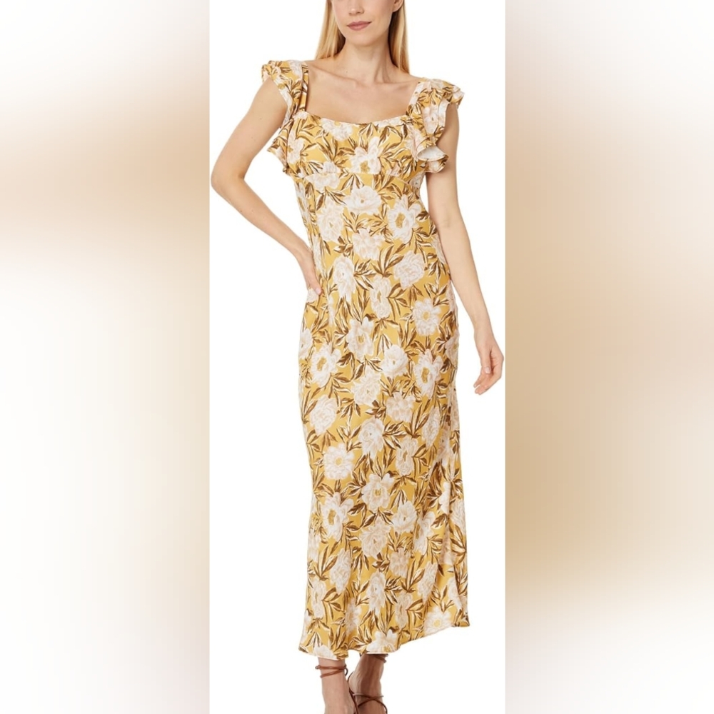 Madewell‎ Angelina Yellow Floral Maxi Dress with Ruffle Sleeves Size 8